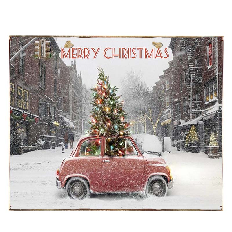 Christmas car vintage Χριστουγεννιάτικο ξύλινο πινακάκι