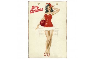 Merry Christmas pin-up girl vintage Χριστουγεννιάτικο ξύλινο πινακάκι