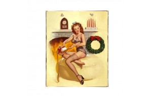 Pin-up holiday girl vintage Χριστουγεννιάτικο ξύλινο πινακάκι