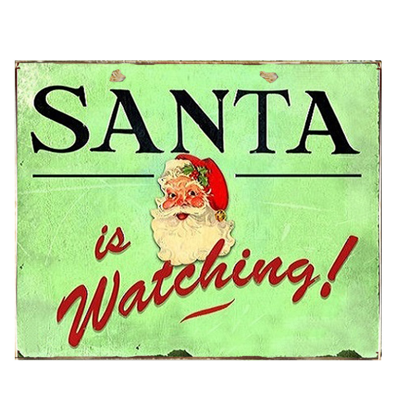 Santa is watching vintage Χριστουγεννιάτικο ξύλινο πινακάκι
