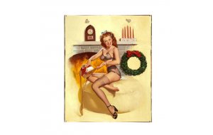 PinUp Holiday Girl Vintage Χριστουγεννιάτικο Ξύλινο Πινακάκι 20x25cm