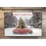 Christmas car vintage Χριστουγεννιάτικο ξύλινο πινακάκι