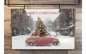 Christmas car vintage Χριστουγεννιάτικο ξύλινο πινακάκι