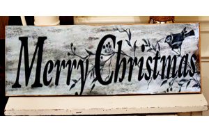 Merry Christmas vintage γκρι ξύλινο Χριστουγεννιάτικο πινακάκι