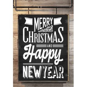 Merry Christmas and A Happy New Year Vintage Χριστουγεννιάτικο Ξύλινο Πινακάκι Chalkboard 20x30cm