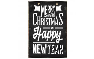 Merry Christmas and A Happy New Year Vintage Χριστουγεννιάτικο Ξύλινο Πινακάκι Chalkboard 20x30cm