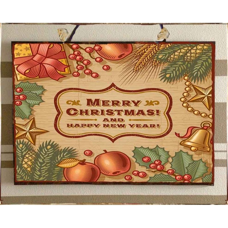 Christmas bells vintage Χριστουγεννιάτικο ξύλινο πινακάκι