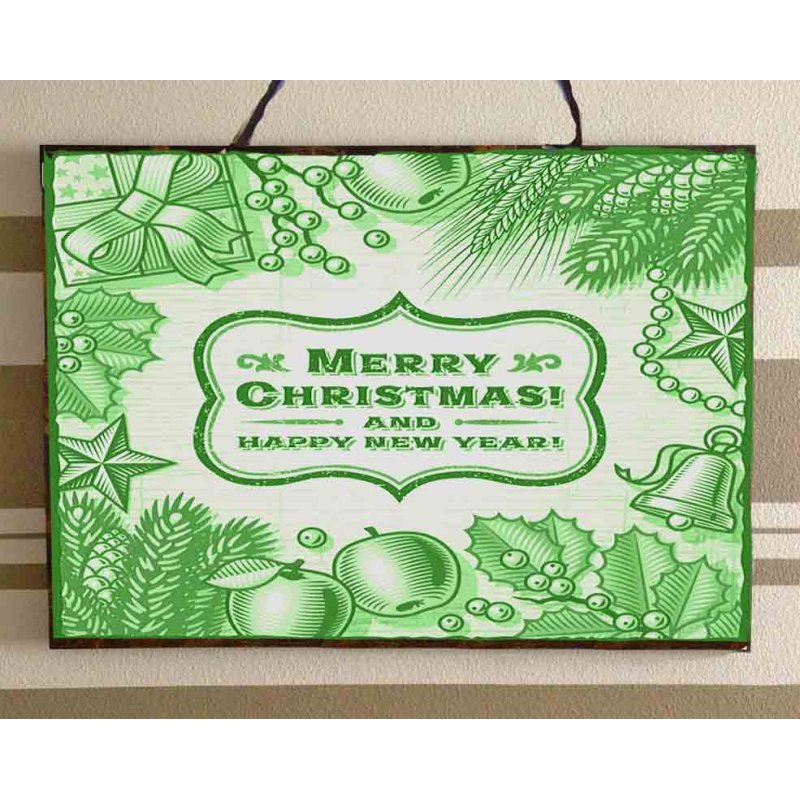 Merry Christmas πράσινο vintage Χριστουγεννιάτικο ξύλινο πινακάκι