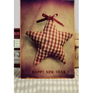 Happy New Year  Vintage Χριστουγεννιάτικο Ξύλινο Πινακάκι 20x30cm