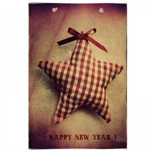Happy New Year vintage Χριστουγεννιάτικο ξύλινο πινακάκι