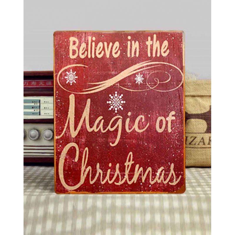Believe in the magic of Christmas vintage Χριστουγεννιάτικο ξύλινο πινακάκι