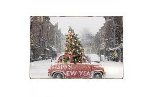 Happy New Year Vintage Χριστουγεννιάτικο Ξύλινο Πινακάκι 20x30cm