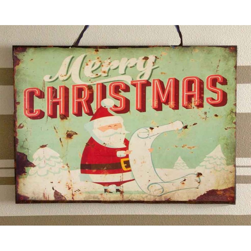 Santa s Christmas list vintage Χριστουγεννιάτικο ξύλινο πινακάκι