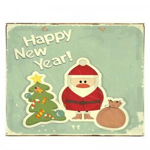 Happy New Year  Vintage Χριστουγεννιάτικο Ξύλινο Πινακάκι 20x25cm