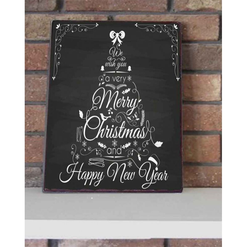 Merry Christmas vintage Χριστουγεννιάτικο ξύλινο πινακάκι chalkboard
