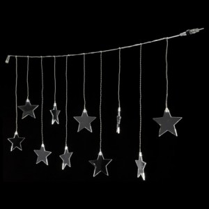 10 Led λαμπάκια IP44 αστέρια κουρτίνα επεκτεινόμενη με διάφανο καλώδιο και θερμό ζεστό φως 1μ