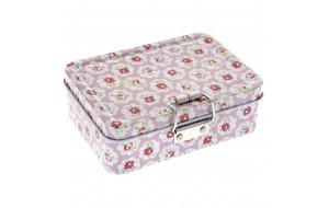 Κουτί vintage με κούμπωμα floral ροζ 13x9x4 εκ
