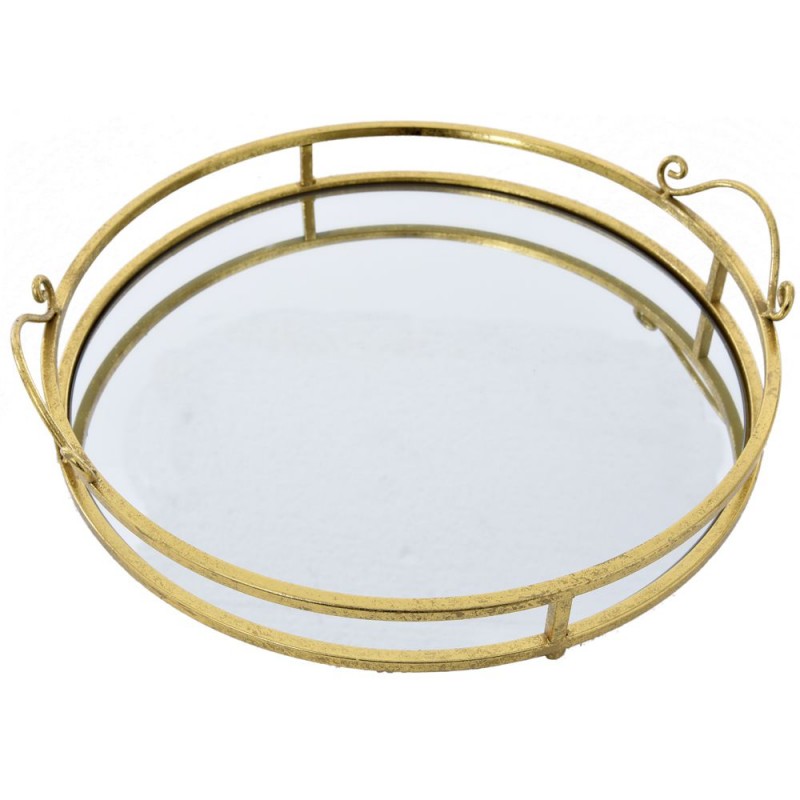 Διακοσμητικός δίσκος καθρέπτης με χρυσό μεταλλικό πλαίσιο 40 εκ