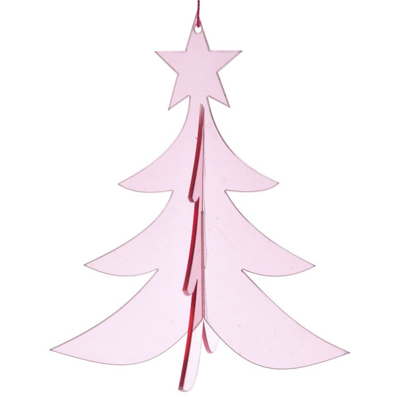 Στολίδι κρεμαστό σε σχήμα δέντρου 3D σε ροζ χρώμα σετ των έξι 12 εκ