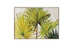 Πίνακας ζωγραφικής με πράσινα φύλλα και λακαριστό τύπωμα 70x100 εκ