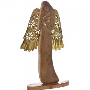 Χριστουγεννιάτικος ξύλινος άγγελος με χρυσά φτερά 34x3x55 εκ