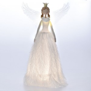 Χριστουγεννιάτικος φωτιζόμενος άγγελος με φτερά και πουπουλένιο φόρεμα 50x31x55 εκ