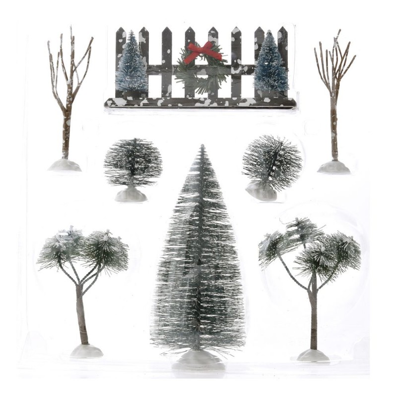 Χριστουγεννιάτικο σετ με μινιατούρες δέντρα και φράχτες οκτώ τεμαχίων