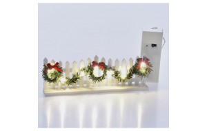 Χριστουγεννιάτικο διακοσμητικό μίνι φράχτης με φως και στεφάνια σετ των δύο 16x6 εκ