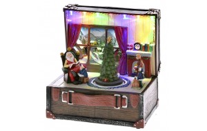 Χριστουγεννιάτικη φωτιζόμενη βαλίτσα με τον Άγιο Βασίλη με μουσική και κίνηση 18x15x19 εκ