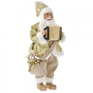 Χριστουγεννιάτικος μουσικός  Άγιος Βασίλης χρυσός με ακορντεόν 45 εκ