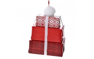 Χριστουγεννιάτικο κρεμαστό στολίδι σε σχήμα δώρου σε κόκκινη απόχρωση σετ έξι τεμαχίων 12x8x5