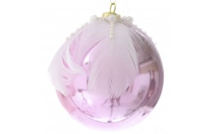 Χριστουγεννιάτικη μπάλα σε ροζ απόχρωση με πούπουλα σετ τριών τεμαχίων διαμέτρου 10 εκ