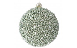 Χριστουγεννιάτικη γυαλιστερή μπάλα με πέρλες στο χρώμα της μέντας σετ τριών τεμαχίων 10 εκ