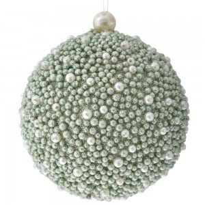 Χριστουγεννιάτικη γυαλιστερή μπάλα με πέρλες στο χρώμα της μέντας σετ τριών τεμαχίων 10 εκ