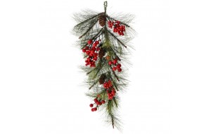 Χριστουγεννιάτικο διακοσμητικό κρεμαστό κλαδί με κόκκινους καρπούς 65 εκ