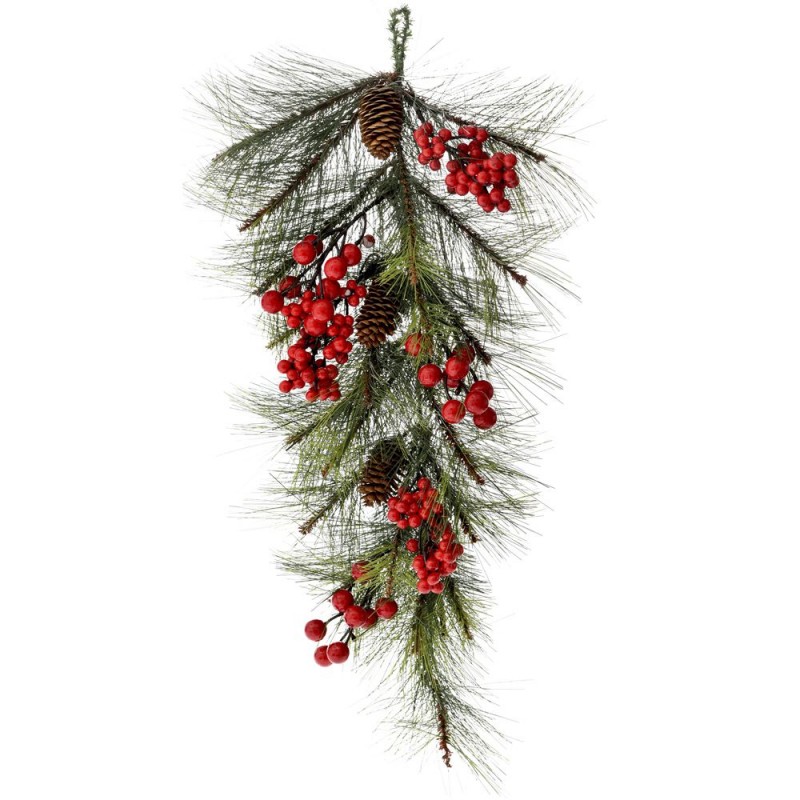 Χριστουγεννιάτικο διακοσμητικό κρεμαστό κλαδί με κόκκινους καρπούς 65 εκ