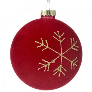 Χριστουγεννιάτικη γυάλινη κόκκινη βελούδινη μπάλα σετ των έξι 8 εκ