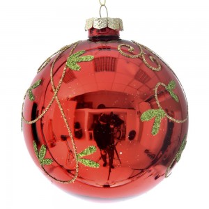 Χριστουγεννιάτικη γυάλινη κόκκινη μπάλα με σχέδια σετ των οχτώ 10 εκ