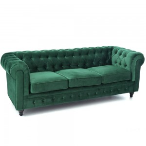 Καναπές τριθέσιος πράσινος βελουτέ 215x90x78 εκ