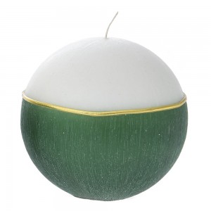 Λευκό διακοσμητικό κερί σε σχήμα μπάλας με πράσινη τρέσα σετ δύο τεμαχίων