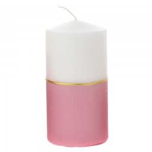 Λευκό διακοσμητικό κερί ράφλες με ροζ τρέσα σετ δύο τεμαχίων 7x14 εκ
