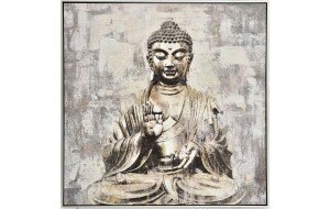 Πίνακας με καθιστό Βούδα σε ασημί κορνίζα 102x102 εκ