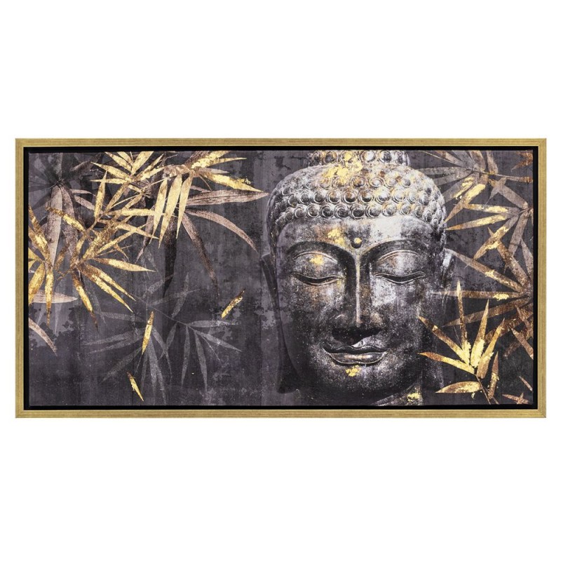 Πίνακας σε γκρι απόχρωση με Βούδα και χρυσά φύλλα 105x55 εκ