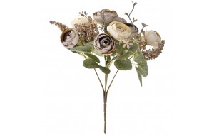 Διακοσμητικό μπουκέτο με τριαντάφυλλα σε κρεμ και γκρι απόχρωση 23 εκ