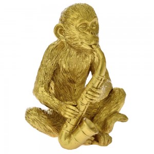 Διακοσμητικός χρυσός πίθηκος με σαξόφωνο από πολυρεζίνη 10x9x13 εκ