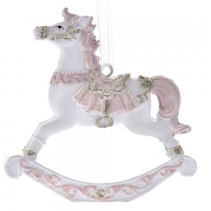 Κρεμαστό διακοσμητικό αλογάκι σε λευκό και ροζ χρώμα σετ των έξι τεμαχίων 8x2x8 εκ