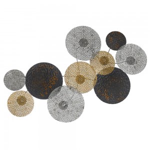 Μεταλλική σύνθεση τοίχου με κύκλους σε καφέ και χρυσή απόχρωση 67x39 εκ