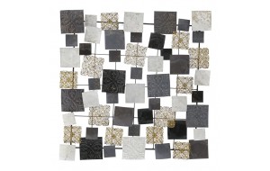 Σύνθεση τοίχου μεταλλική με τετράγωνα σε καφέ χρυσό και κρεμ χρώμα 76x76 εκ