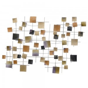 Σύνθεση τοίχου μεταλλική με τετράγωνα σε καφέ γκρι, χάλκινη και κρεμ απόχρωση 89x60 εκ