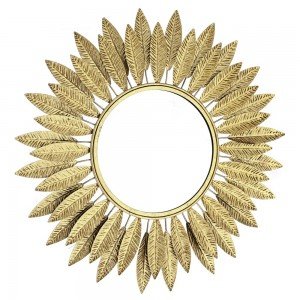 Boho μεταλλικός καθρέπτης με φύλλα σε χρυσό χρώμα 60 εκ